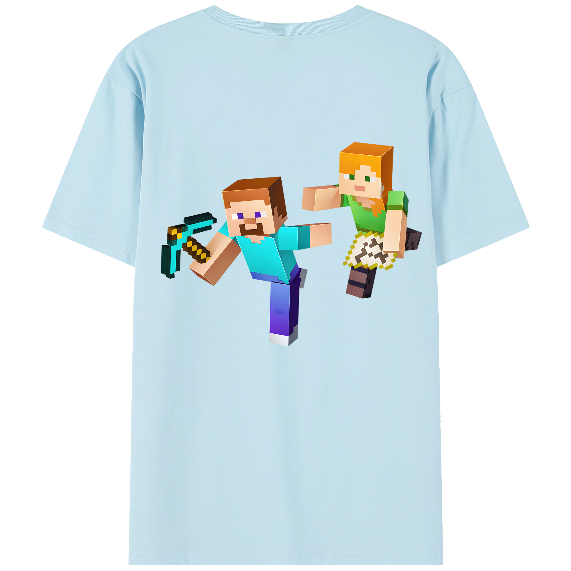 （画像用） マインクラフト ブロックの世界 Minecraft MC Block world 綿100％半袖Tシャツ（背面プリント）